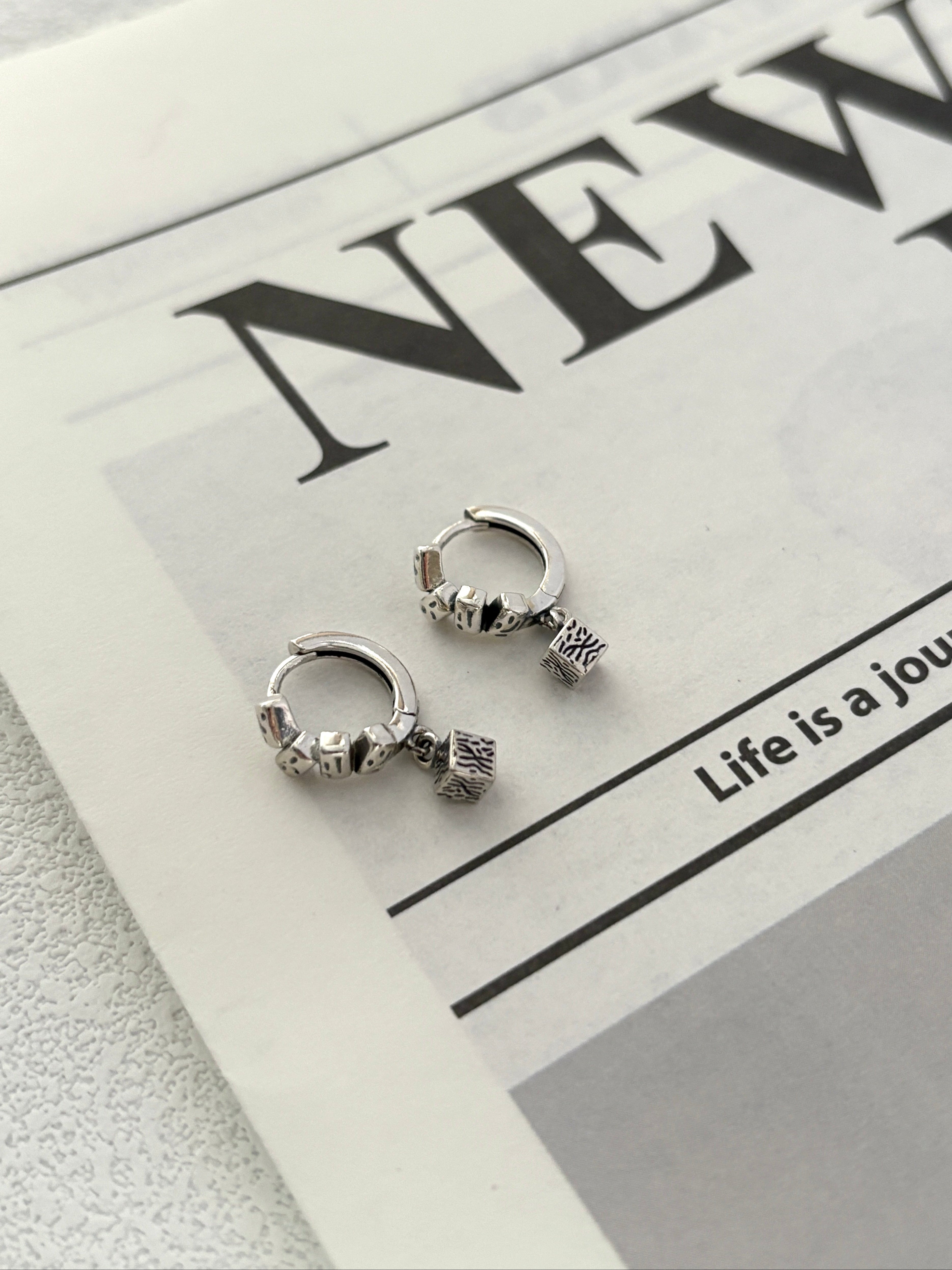 Cube Drop Nugget Huggie Earrings