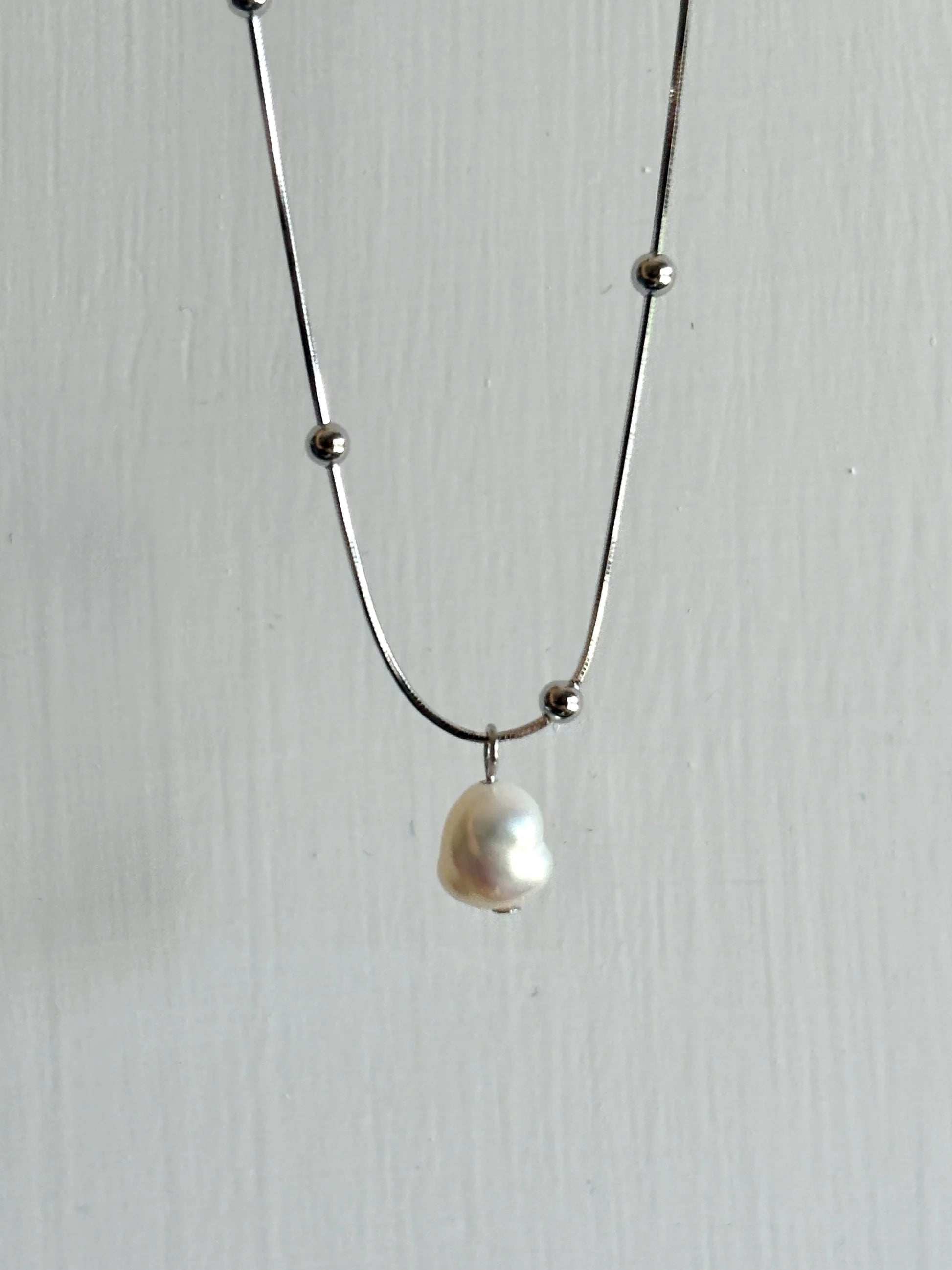 Silver Tide Baroque Pearl Drop Necklace