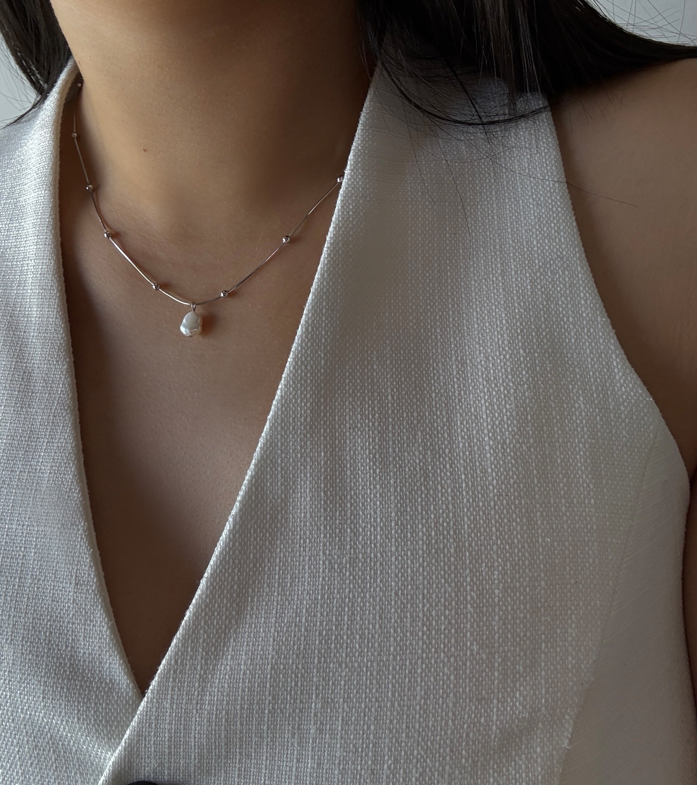 Silver Tide Baroque Pearl Drop Necklace