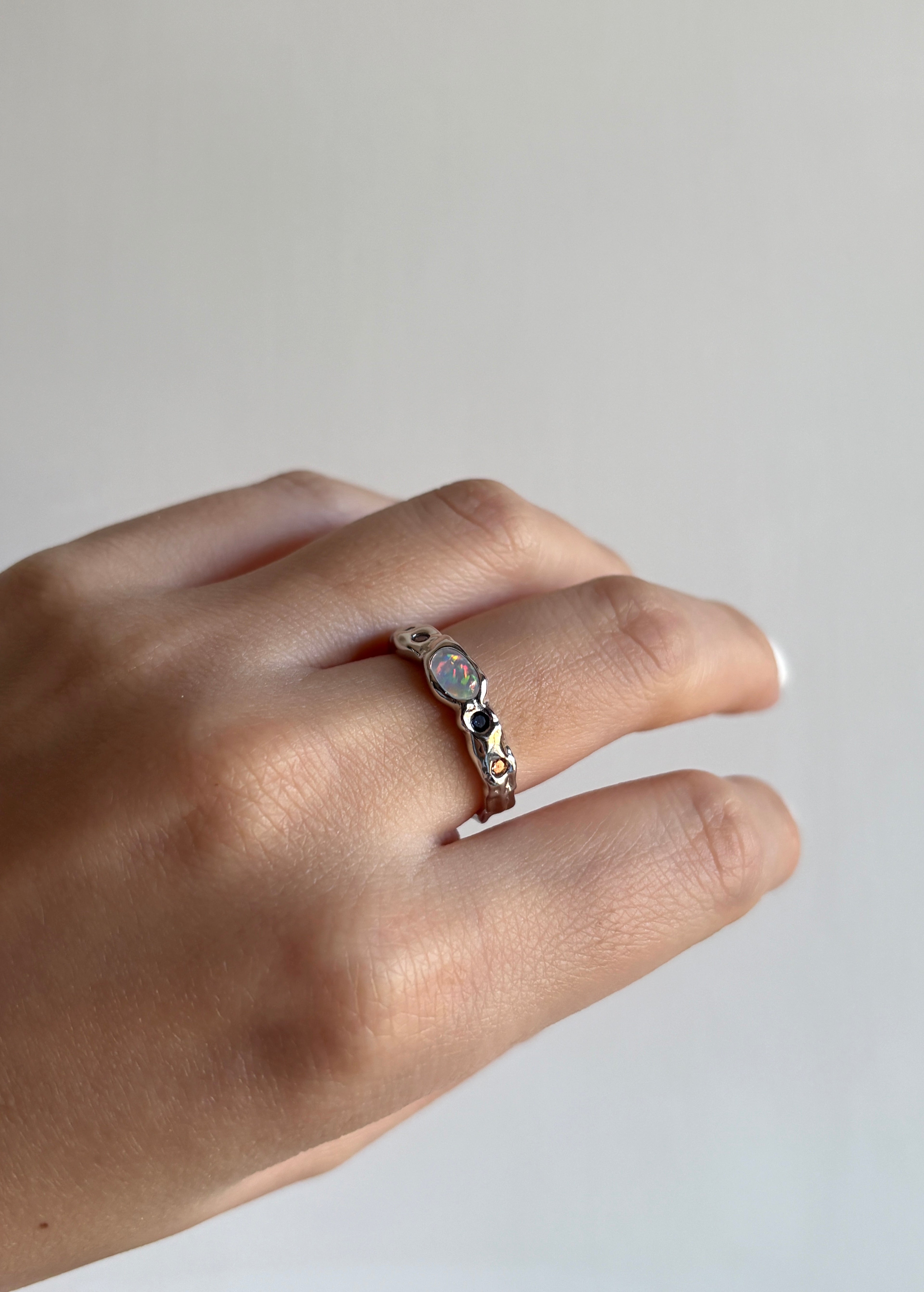 Dewdrop Opal Multi‑Gem Silver Open Ring