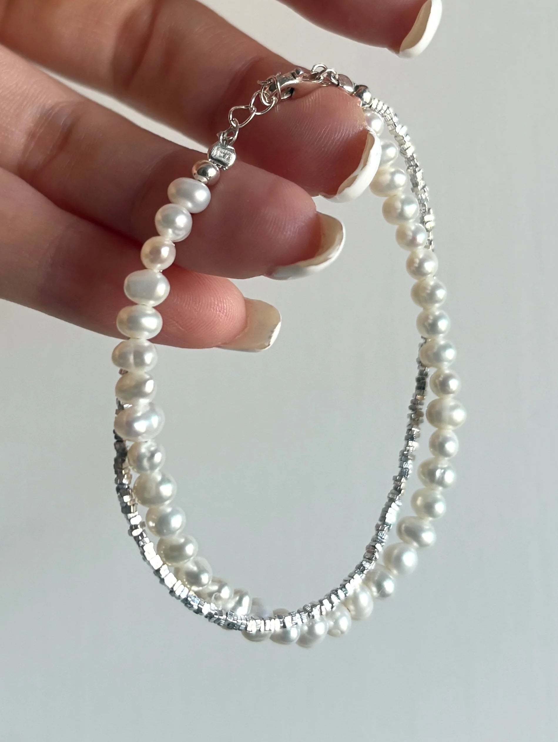 Twin Harmony Silver & Pearl Bracelet