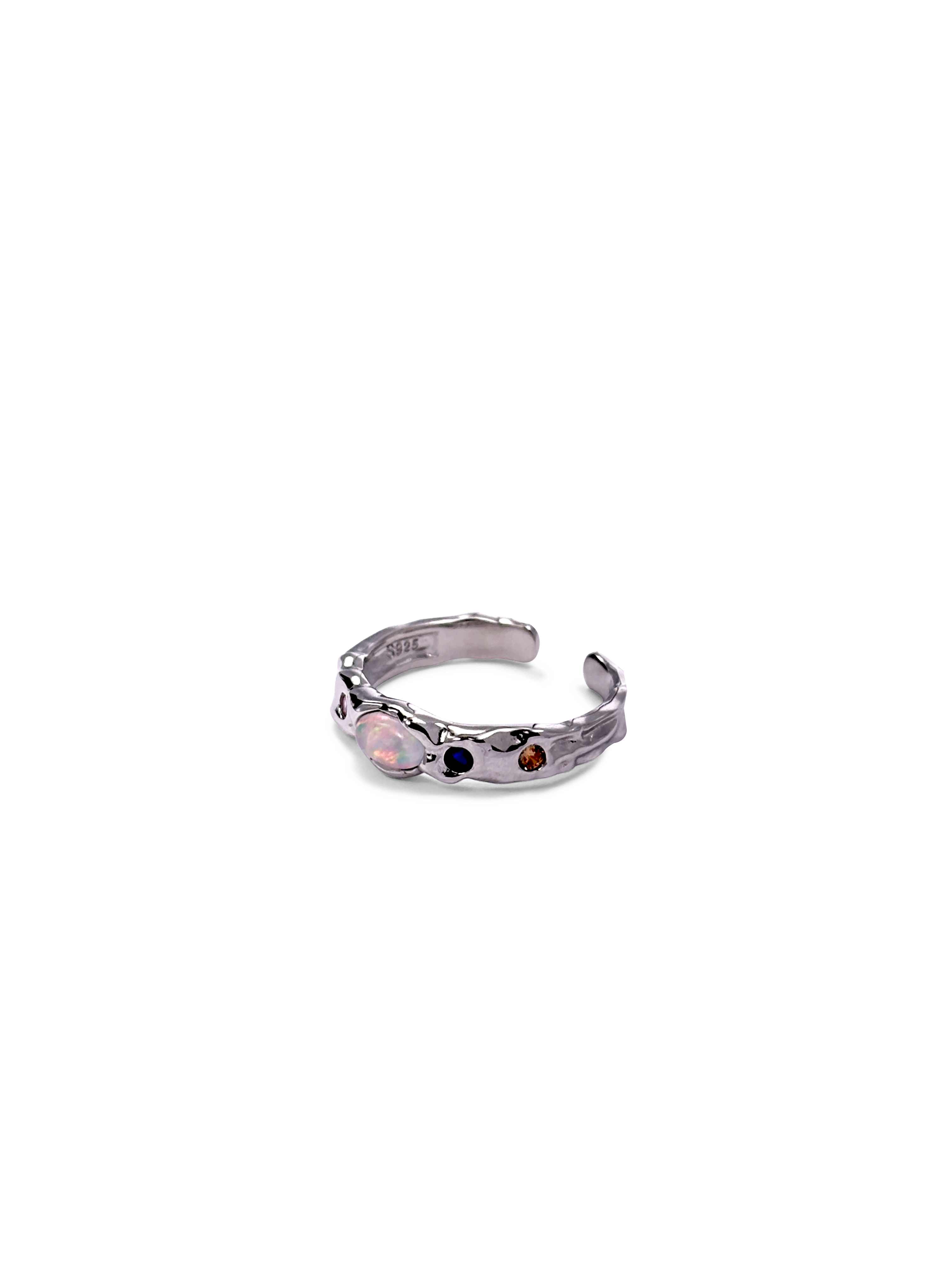 Dewdrop Opal Multi‑Gem Silver Open Ring