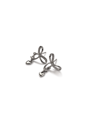 Ribbon Heart Sparkle Stud Earrings