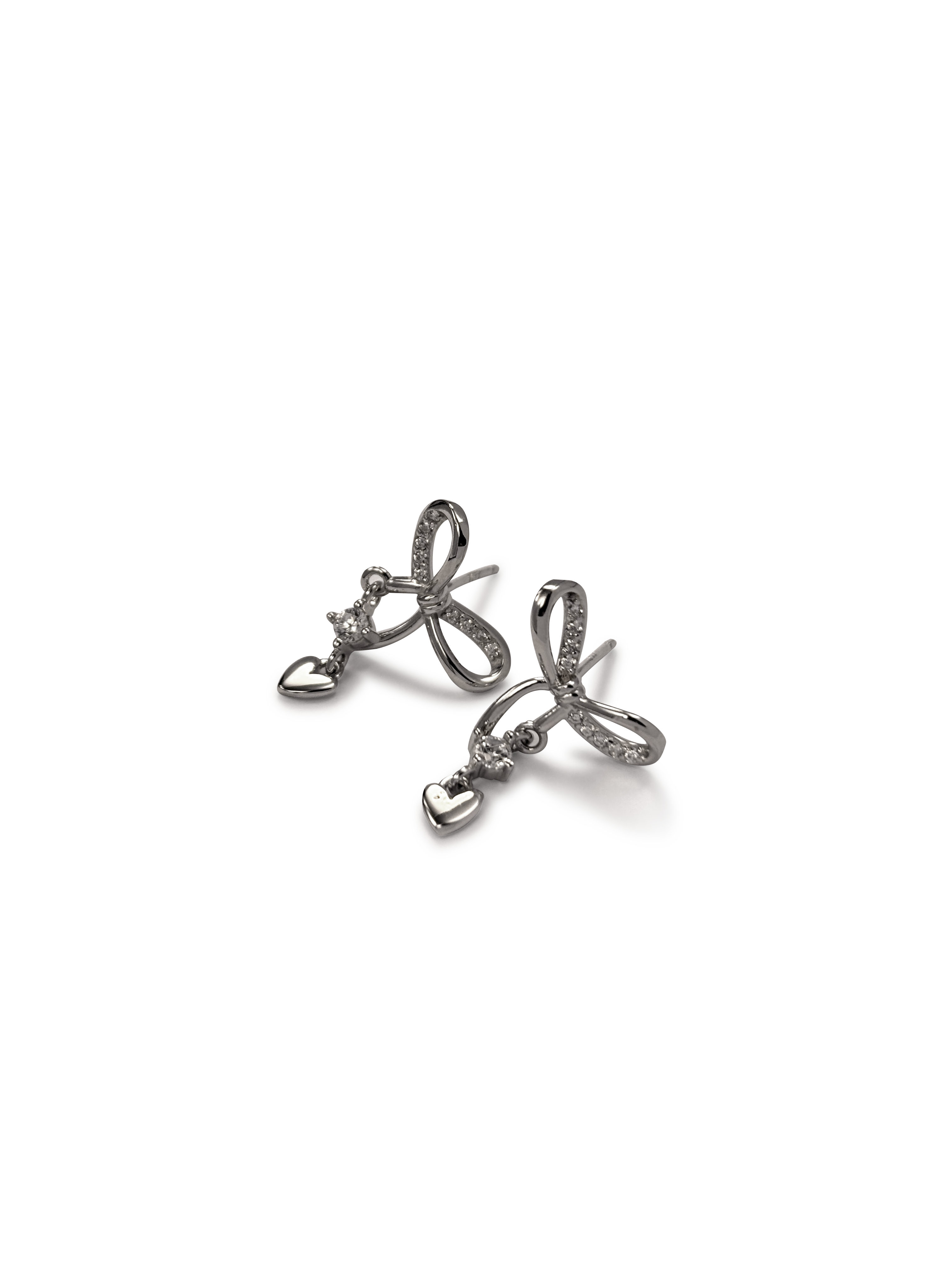 Ribbon Heart Sparkle Stud Earrings