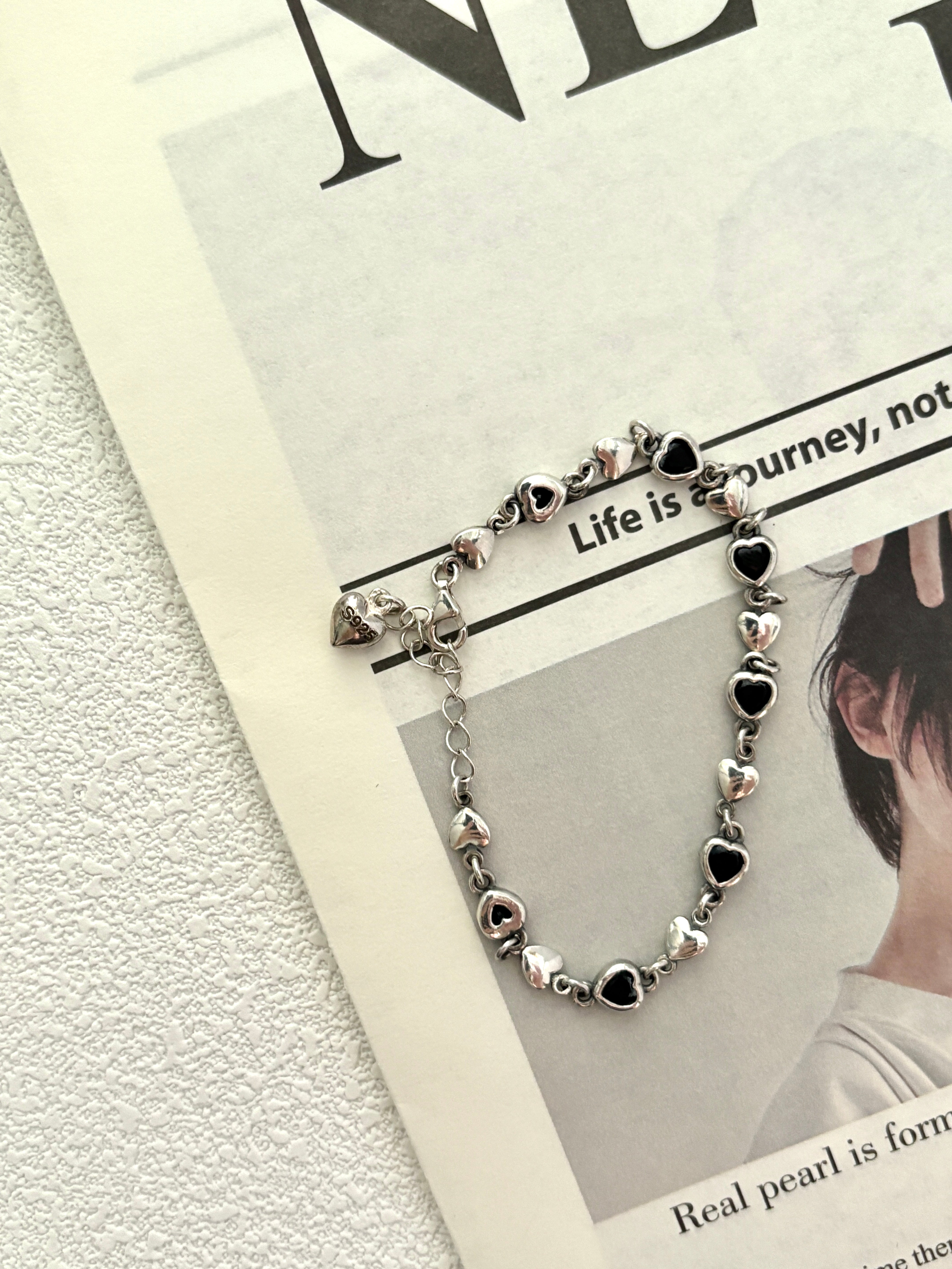 Black Velvet Heaart Link Bracelet
